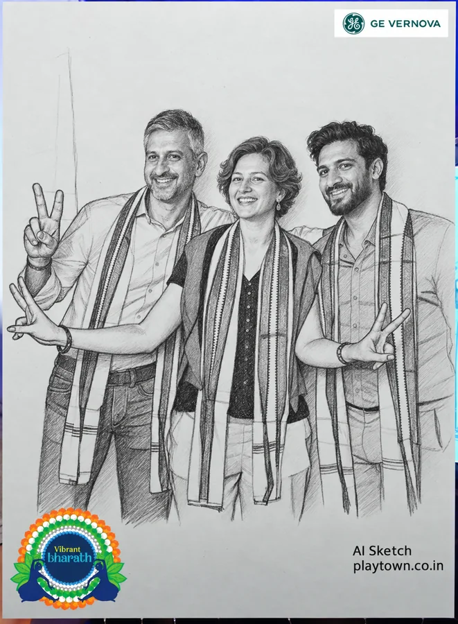 Co-branded AI pencil sketch portrait created for a corporate event